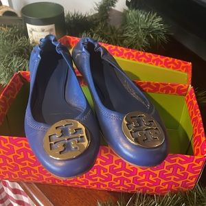 Blue Tory Burch Reva Flats - Metal Logo